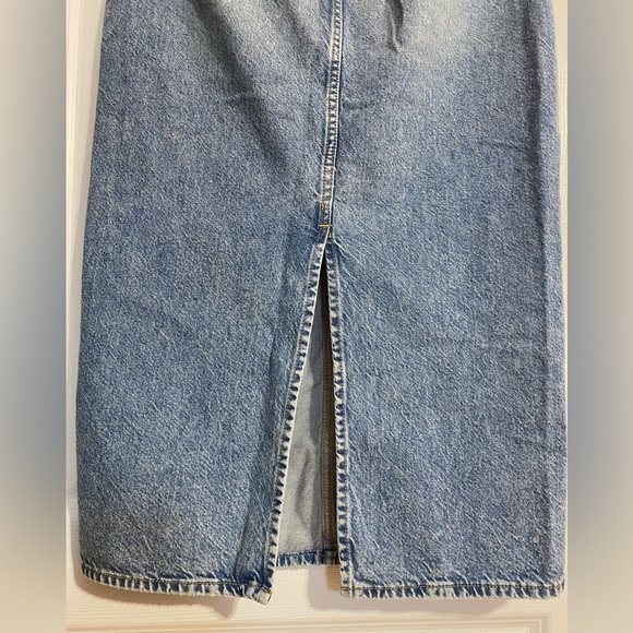 &Denim Midi Distressed Zippered Back Slit Hippie Boho Blue Jean Skirt Size XS - Picture 7 of 11